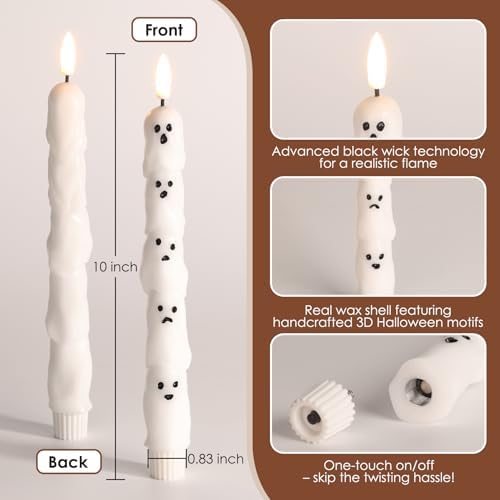White Ghost Halloween Flameless Taper Candles with Remote Set of 2 - Image 2