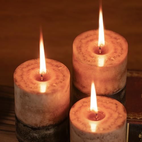 KONNI Layered Pillar Candles Set of 3, 3"x 4" Table Decor Coffee - Image 6
