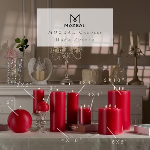 MOZEAL Hand-Poured, 3 Inch Red Round Ball Candles - Elegant Red Round Pillar Candles Set of 3, Dripless, Unscented, Smokeless, Ideal for Valentine's Day and Christmas. - Image 5