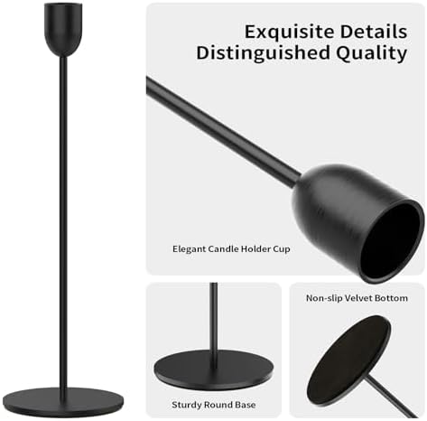 ChefBee 6PCS Black Tall Taper & Pillar Candle Candlestick Holder - Image 3