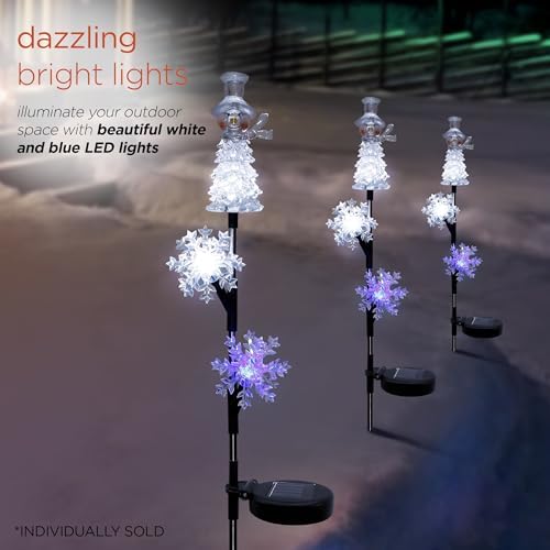 Alpine Corporation 34" Tall Snowman and Snowflakes Solar Powered Christmas Stake with LED Lights, Multicolor Outdoor Christmas Holiday Decor - Image 5