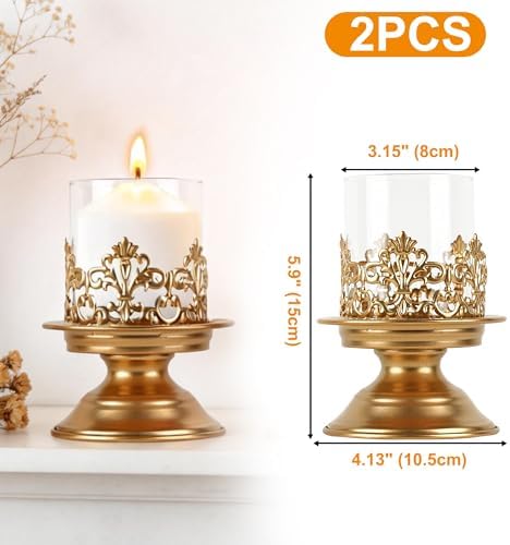 Gothic Hurricane Candle Holders for Pillar Candles, 2PCS, S+S, Gold - Image 2