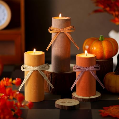 MTLEE 3 Pcs Fall Wood Candle Holders Fall Style, Soy Wax Tea Light - Image 2