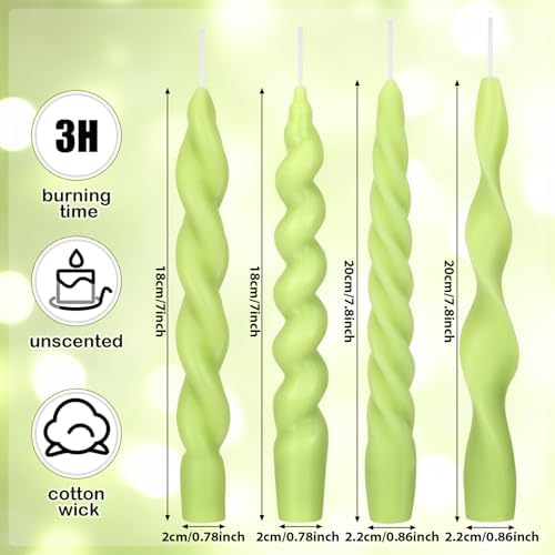 Nuanchu 4 Pcs Twisted Taper Candles,7.87 Inch,Pure,Sage Green - Image 2