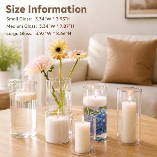 6 Pcs Hurricane Glass Candle Holders for Pillar Candle Clear Cylinder Vases - Image 3