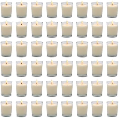 48 Packs Unscented White Votive Candles in Glass, Bulk Small Soy Wax Votives for Wedding Party Dinner Table, 1.7" W x 2" H by Unknown