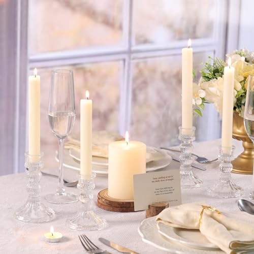DARJEN 6Pcs Clear Candlestick Holders Set - 4" H & 5" H Striped Taper Candle Holders Bulk, Glass Candle Holders for Wedding, Festival, Party, Table Centerpiece, Gifts - Image 5