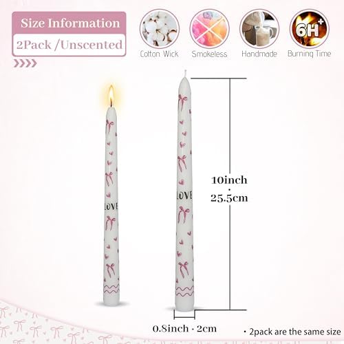 2 Pcs Pink Bow Heart Candle White Taper Candles - Beautiful Gift Party Supplies 10 Inch Bachelorette Bridal Wedding Party Decor - Image 5