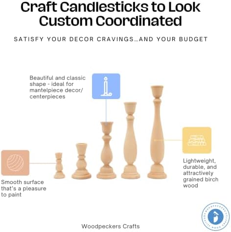 Classic Wooden Candlesticks 11 inch Tall with 7/8 inch Hole, Set of 4 Wood Craft Candle Holders to Craft, Paint or Decorate, by Woodpeckers - Image 3
