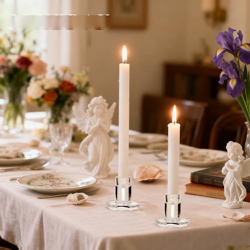 24 Pack Clear Glass Taper Candle Holders, 2.5 Inch Small Candlestick Stands for for Candle Sticks Christmas Party Living Room Dinner Advent Decoration (24) - Image 4