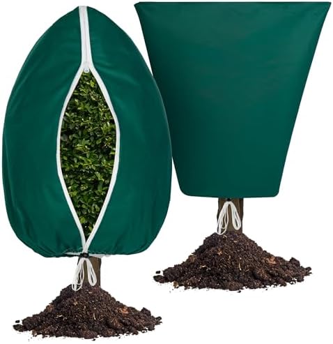 Plant Covers Freeze Protection, 2 Pack Frost Cloth with Zipper Drawstring 47’’×71’’, Reusable Outdoor Protection Jacket for Shrub Tree Potted Plants Winter Cold Weather(Green) by FVOTNW