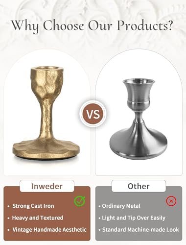 Antique Brass Candlestick Holders: Cast Iron Taper Candle Holder - Image 2