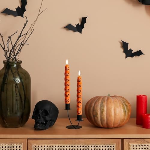 Orange Pumpkin Halloween Flameless Taper Candles with Remote - Image 6