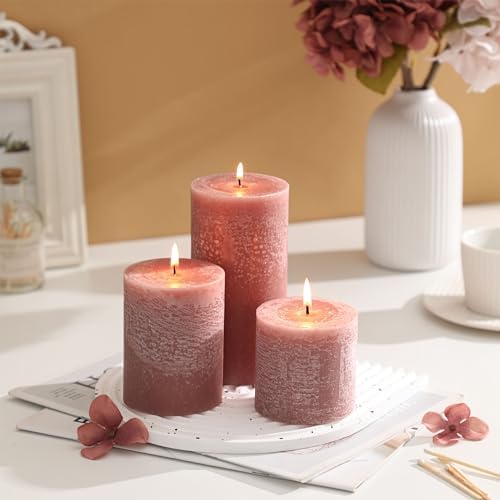 3x6 Inch Brown Pillar Candles Set of 3 - Unscented Candles, Long Clean Burning, Large Big Candles, Smokeless Dripless Pillar Candles for Dinner Table, Wedding, Home, Bathroom, Rustic Decor - Image 2