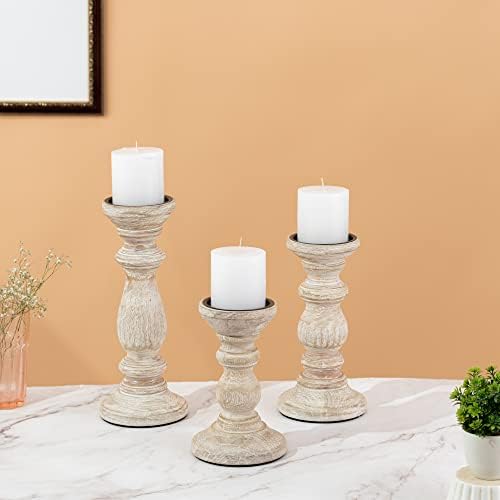 JFY Designs Ivora Wood Candle Holders for Pillar, Farmhouse Fireplace Décor - Image 2