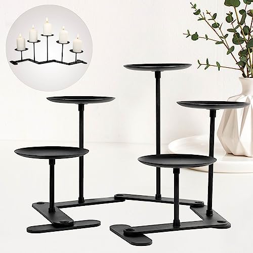 Adjustable 5-Pillar Metal Candelabra, Matte Black Candle Holder by EALPVIS