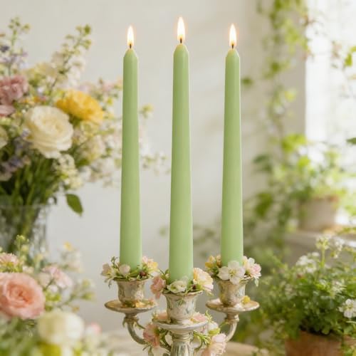 20-Pack Sage Green Taper Candles Unscented, 10 Inch Tall Dinner Table Candles for Wedding Centerpieces, Bulk Candlesticks Smokeless Dripless, Green Decorative Candle for Home Decor - Image 2