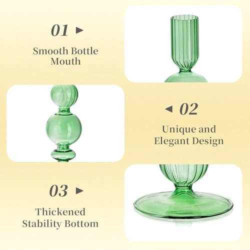 Hewory Glass Candlestick Holders Set: 3PCS Green Taper Candle Holders Bulk - Image 5