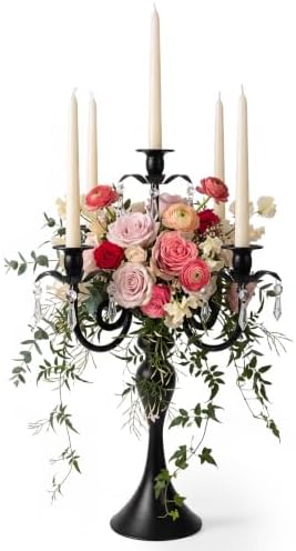 20''Tall Black Crystal Pendant Taper Candle Holders/Stylish Candle Stands/Candlesticks Holder/Candelabra for Home Decor, Weddings/Parties/Elegant Dining Table Centerpiece (1, Black) by KOLNLALA