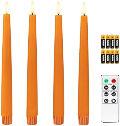 Fanna 9.6" Orange Real Wax Flameless Taper Candles with Timer, Battery Operated Led Candlesticks for Halloween, Harvest and Fall, Remote and Batteries Included - Set of 4 by Fanna