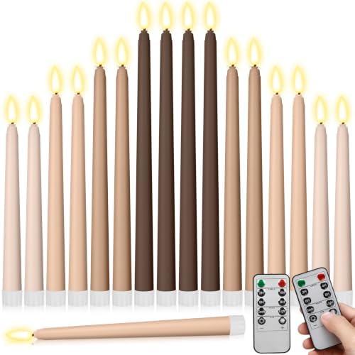 Rossesay 16 Pcs Brown Flameless Taper Candle with Remote Timer by Rossesay