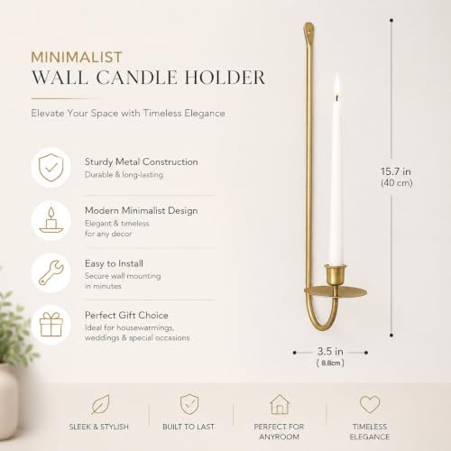 Wall Candle Holders Set of 2 Handcrafted Wrought Iron Sconces with Gold Finish, Easy to Install Modern Candle Holders for Living Room, Bedroom, Hallway, Wedding or Holiday Decor - Image 3