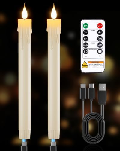 2Pcs Rechargeable Flameless Taper Candles - Battery Operated Window Candles by HINZER