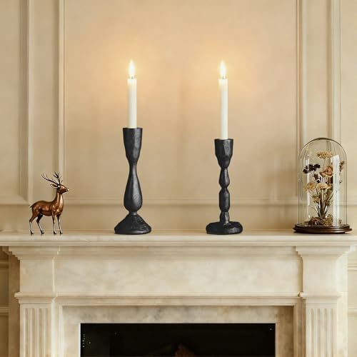 Black Taper Candle Holders Set of 2 Vintage Iron Black Candlestick Holder - Image 6