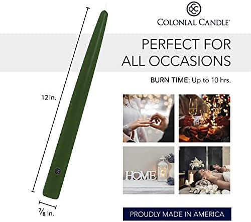 Colonial Candle Unscented Taper Candle, Handipt Collection, Evergreen, 12 in, Pack of 12 - Up to 10 Hours Burn - Image 3