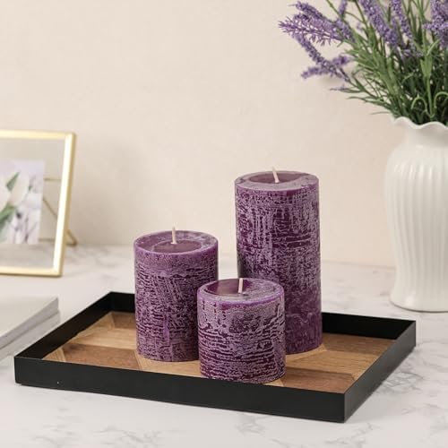 3x4 Inch Purple Pillar Candles Set of 3 - Hand-Poured Unscented Candles, Long Clean Burning, Smokeless Dripless Candle for Dinner Table, Wedding, Home, Bathroom, Advent Decor - Image 2