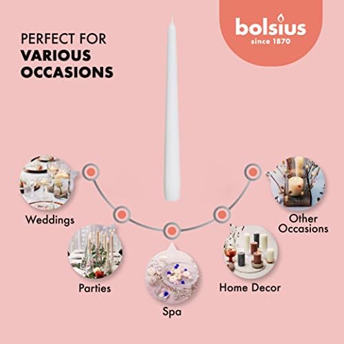 BOLSIUS Long Household White Taper Candles - 10-inch Unscented Premium Quality Wax - 8 Hours Long Burning Dripless Candles Bulk Pack of 60 for Home Decor, Wedding, Parties and Special Occasions - Image 4