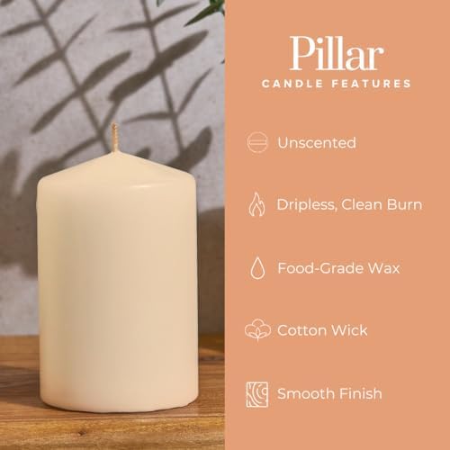 Simply Soson Ivory Pillar Candles 3x4, Set of 6, Unscented Bulk Pack - Image 3