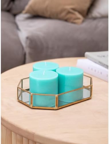 CANDWAX 3x3 Pillar Candles Set of 3 - Rustic Unscented No Drip Turquoise Candles for Home Decor, Weddings, Centerpieces - Image 5