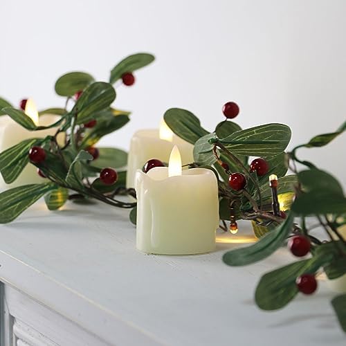 Rhytsing 2" Ivory Flameless Votive Candles Real Wax Dripping Design, LED Faux Battery Operated Tealight Candles with Timer for Christmas Wreath - Set of 4 - Image 4