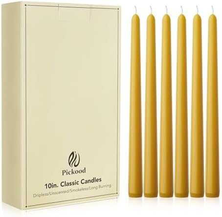 New Burning Formula Unscented Dripless 10-Inch Taper Candles Set of 12 - Spicy Mustard, for Wedding, Dinner - Smokeless, Long Burning - Hand Poured, Colored Tall Candlesticks - Mostaza Picante by Unknown