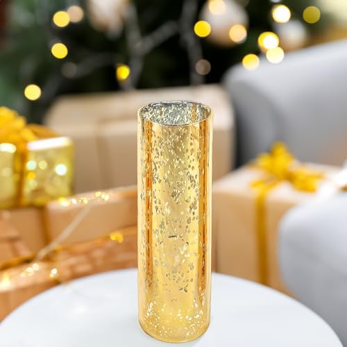 WGVI Hurricane Candle Holder Sleeve, W: 3", Ht: 10", Gold Speckled Glass Cylinder Open Both Ends, Chimney Tube Shade, 6 Piece by WGVInternational-OpusGlassware