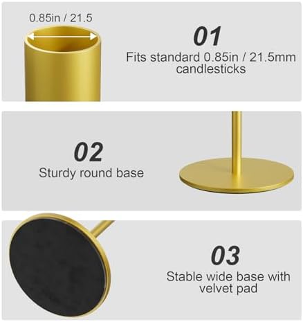 zeochyni Gold Taper Candle Holder Metal Candlestick Holders Set of 6 - Image 3