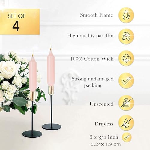 Taper Candle Sticks Short Taper Candles 6 inch Unscented Dinner Candle Dripless for Home Decor,Set of 4,Gradient Pink - Image 4