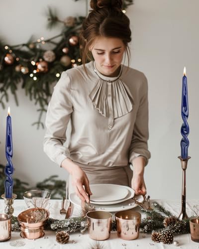 Navy Spiral Taper Candles Twisted Candle Conical Stick Candles for Holiday Wedding Party Wax Unscented Dinner Candle Dripless,Christmas Gift10inch,4pcs(Navy-A) - Image 3