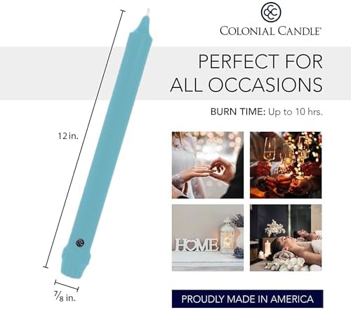 Colonial Candle Unscented Taper Candle, Classic Collection, Coastal Blue, 12 in, Pack of 12 - Up to 10 Hours Burn - Image 3
