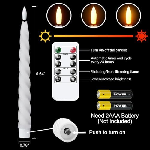 Wondise Flameless Taper Candles with Remote Timer White - Image 2