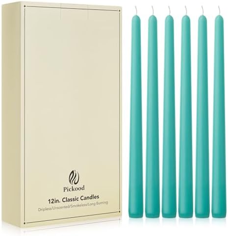 New Burning Formula Unscented Dripless 12-Inch Taper Candles Set of 12 - Turquoise, for Wedding, Dinner - Smokeless, Long Burning - Hand Poured, Colored Tall Candlesticks - Turquesa by Unknown
