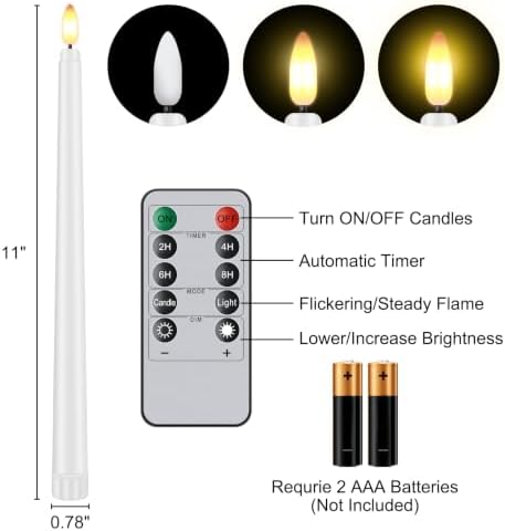 12 Pcs Flickering Flameless LED Taper Candles, White Wedding Decor - Image 7