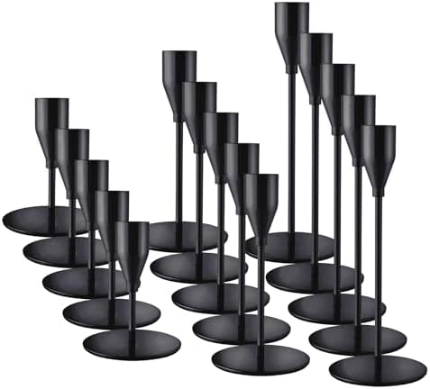 Black Candlestick Holders, Metal Taper Candle Holders,Bulk Set of 15 by ECHFSM