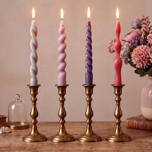 Nuanchu 4 Pcs Twisted Taper Candles,7.87 Inch,Pure,Muted Pastels by Nuanchu