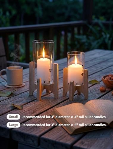 NUPTIO Hurricane Glass Candle Holders with Wood Stands, Set of 2 - Image 5