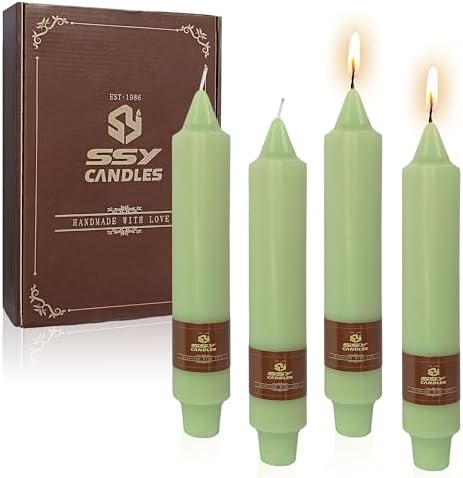 Green Taper Candle Candle Sticks, 7 Inch Mini Pillar Candles, 4PCS Handmade Unscenteds Candlesticks for Festive, Party, Spell, Wedding, Home Decor by FCMSHAMD