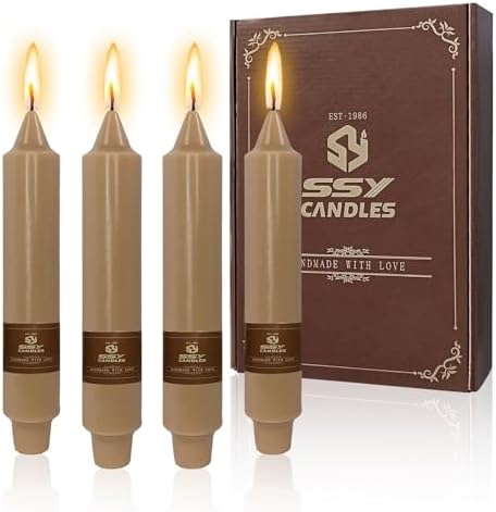 NJAO HOO Brown Short Taper Candle 7 Inch Candlesticks Unscented Dripless Tapered Candle Set for Home Decor Wedding Party Dinner Candles, 4 Pack by NJAOHOO