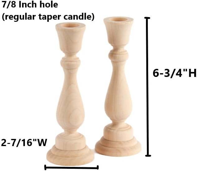 Unfinished Natural Wood Candle Sticks Set by Factory Direct Craft - Set of 2 Wooden Candle Holders for DIY Crafts and Decorating Made in USA (Sizes 6-3/4"H) - Image 3