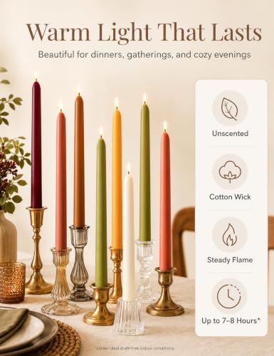 Fall Taper Candles, 10 Inch Unscented Autumn Dinner Candles - Image 2
